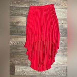 Red High Low Pleated Skirt